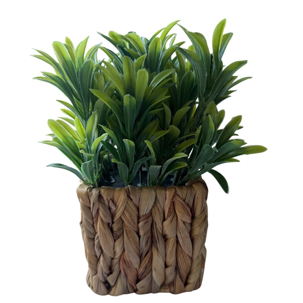 Faux Greenery Artificial Plant Small Green New Woven Basket Pot Farmhouse Decor